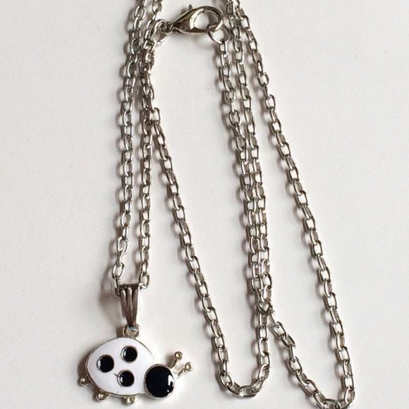 Ladybug Necklace 20" Black White Enamel Insect Beetle Bug Silver Plated - Picture 9 of 11